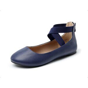 Dream Pairs Women Navy-puFaux Suede Flats Comfortable Elastic Ankle Straps Shoes